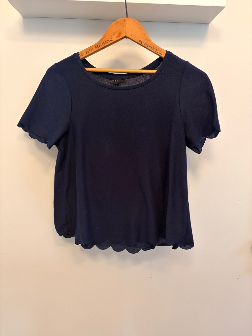 Topshop Navy Scalloped Trim Top — UK 10 / US 6 / EURO 38